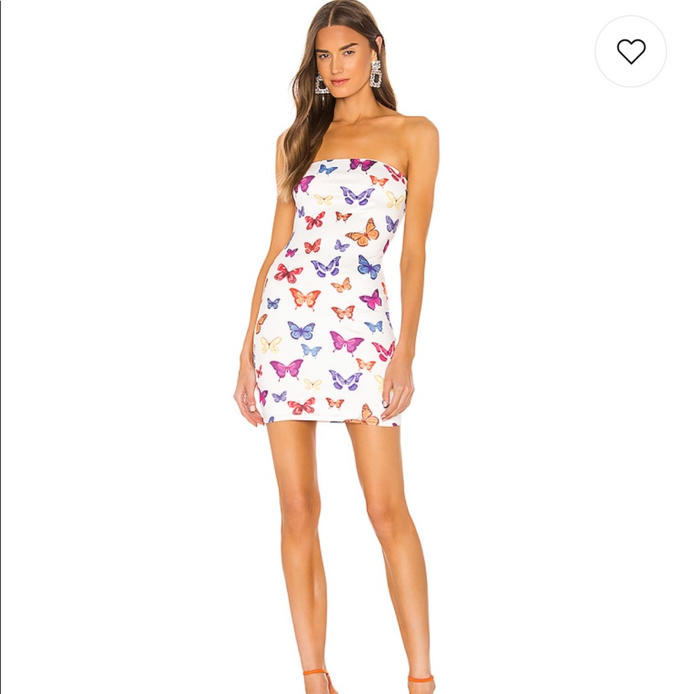 Strapless Bodycon Dress in White Multi